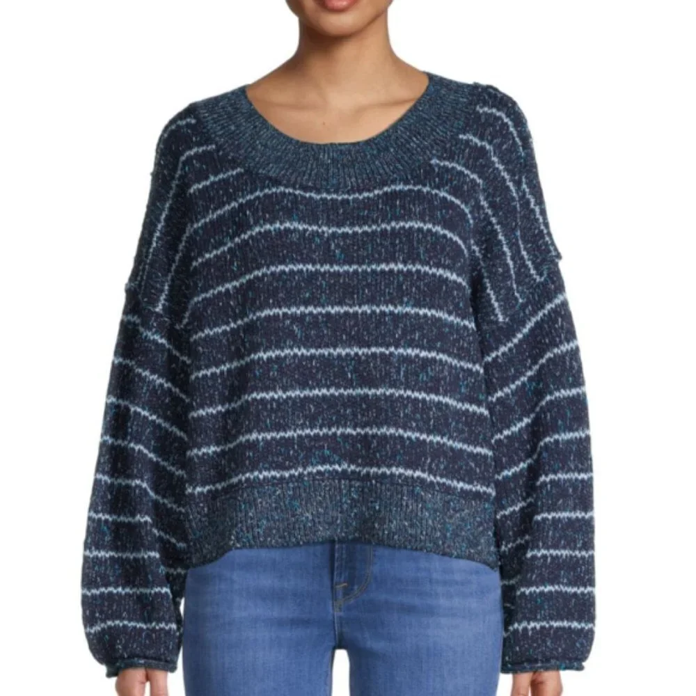 Free People 'Starlight' Striped Pullover Sweater, Blue Star Combo - Picture 1 of 2